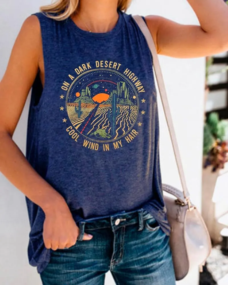Adventure Tank Tops Women Desert Highway Shirts Nature Graphic Summer Sleeveless Outdoor Tshirt Vest