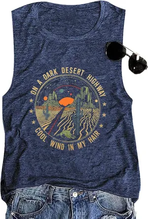 Adventure Tank Tops Women Desert Highway Shirts Nature Graphic Summer Sleeveless Outdoor Tshirt Vest