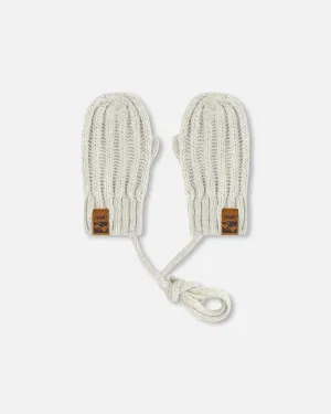 Baby Knit Mittens With String Off-White