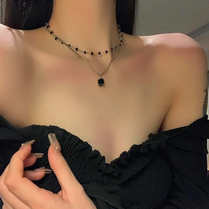 Choker Double Layer Beads Geometric Necklace