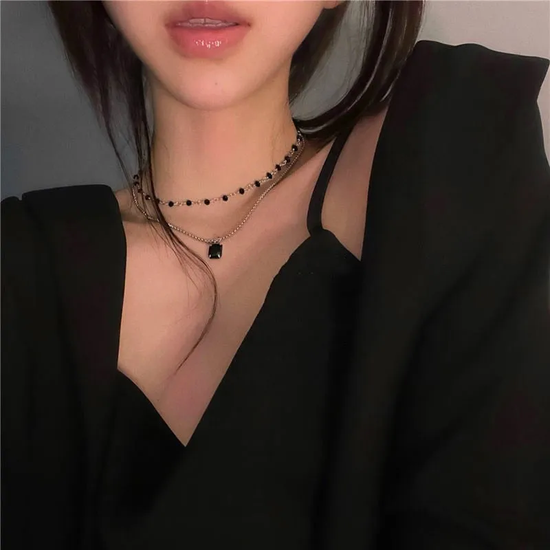 Choker Double Layer Beads Geometric Necklace