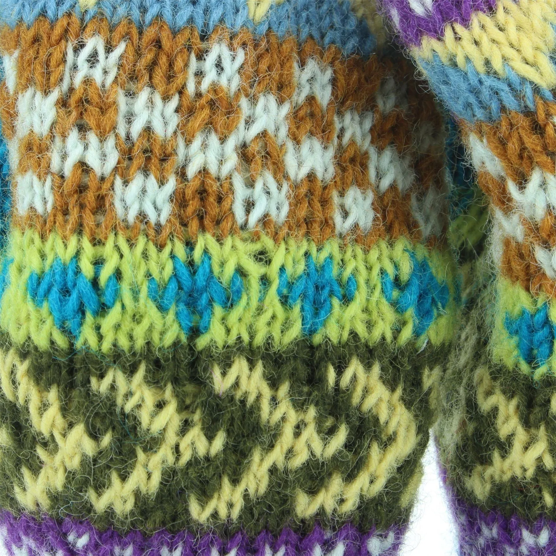 Chunky Wool Knit Mittens - Chevron - Blue
