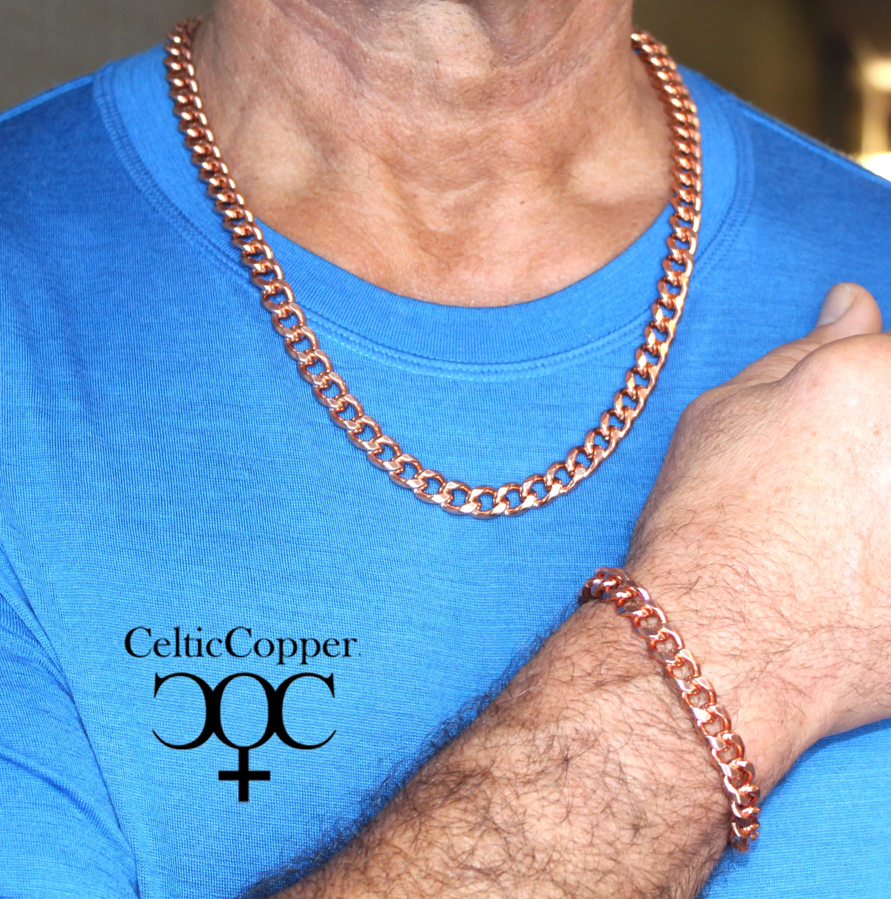 Copper Jewelry Set Heavy Cuban Curb Chains SET76 Solid Copper Necklace Matching Copper Bracelet Set