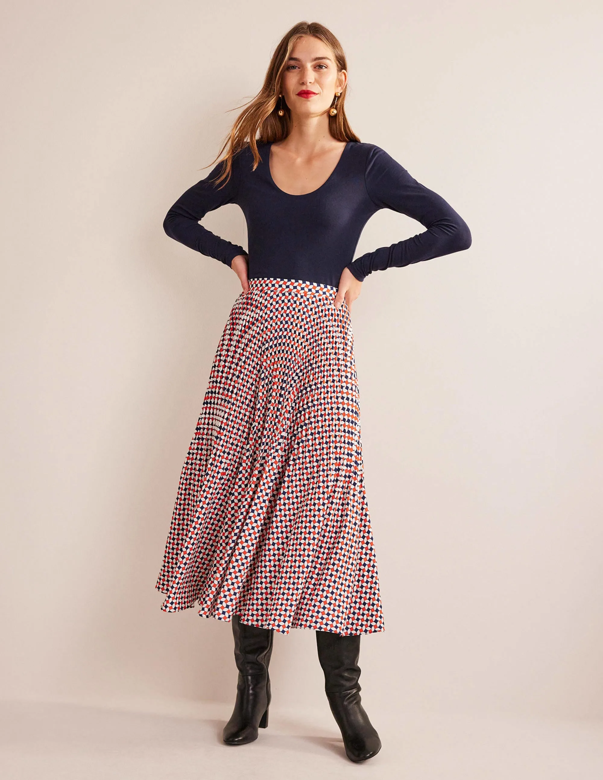 Double Layer Scoop Neck Top-Navy