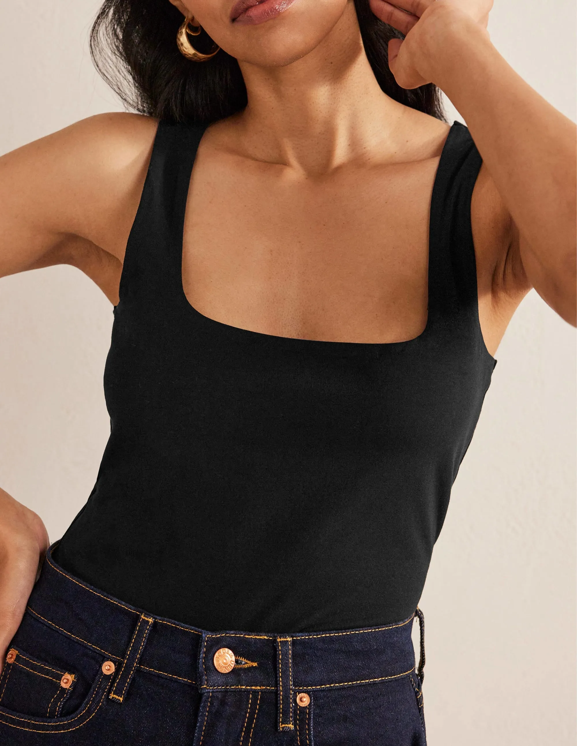 Double Layer Square Neck Vest-Black