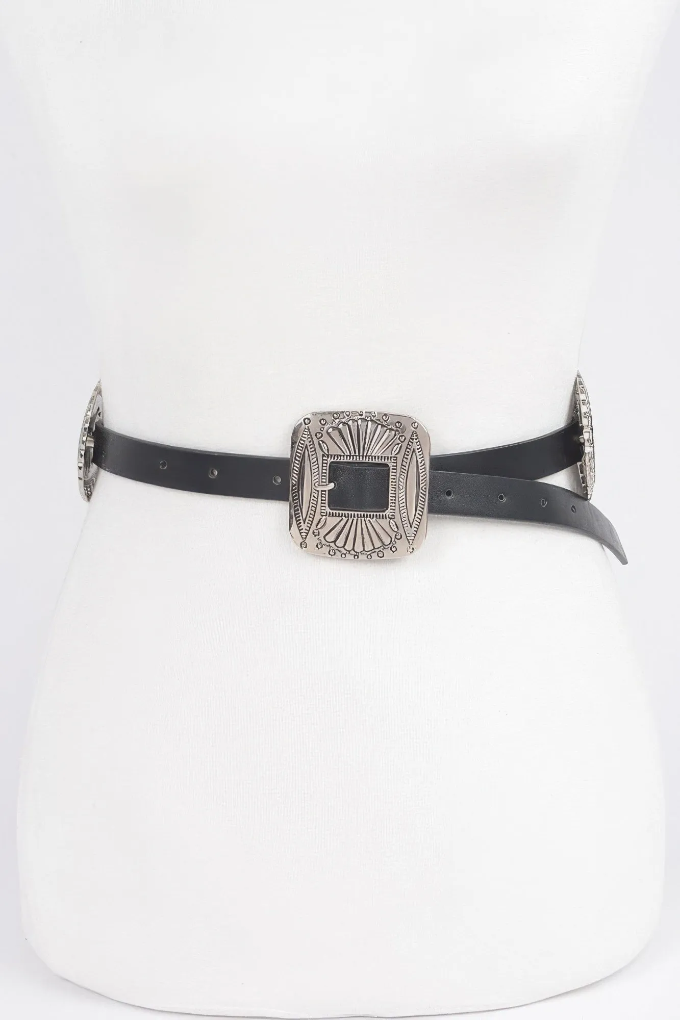 Faux Leather Western Style Multi Metal Belt