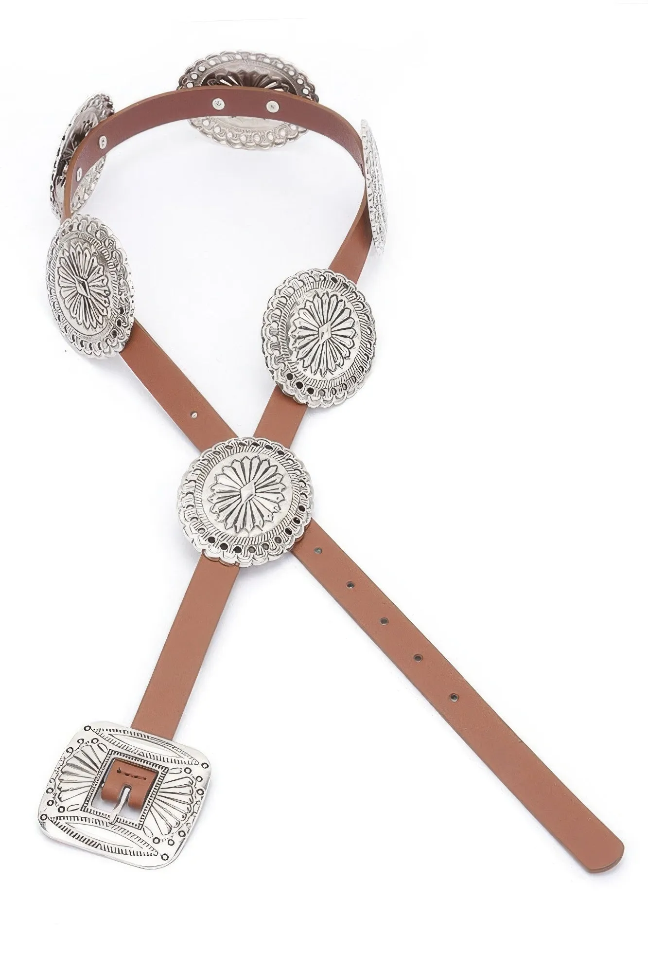 Faux Leather Western Style Multi Metal Belt