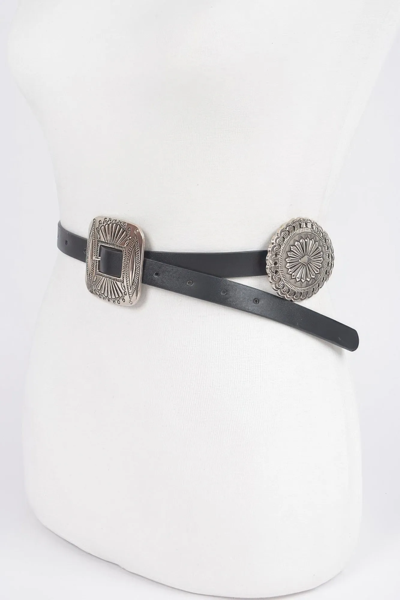 Faux Leather Western Style Multi Metal Belt