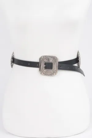 Faux Leather Western Style Multi Metal Belt