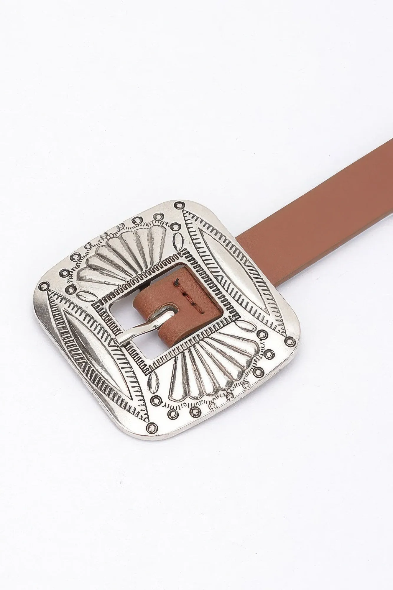Faux Leather Western Style Multi Metal Belt