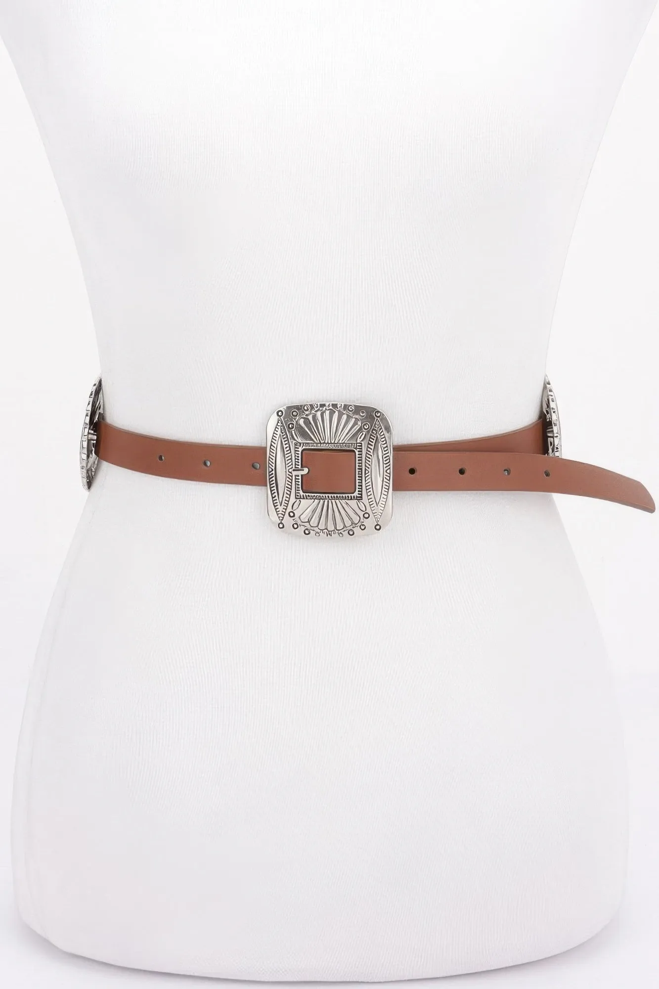 Faux Leather Western Style Multi Metal Belt