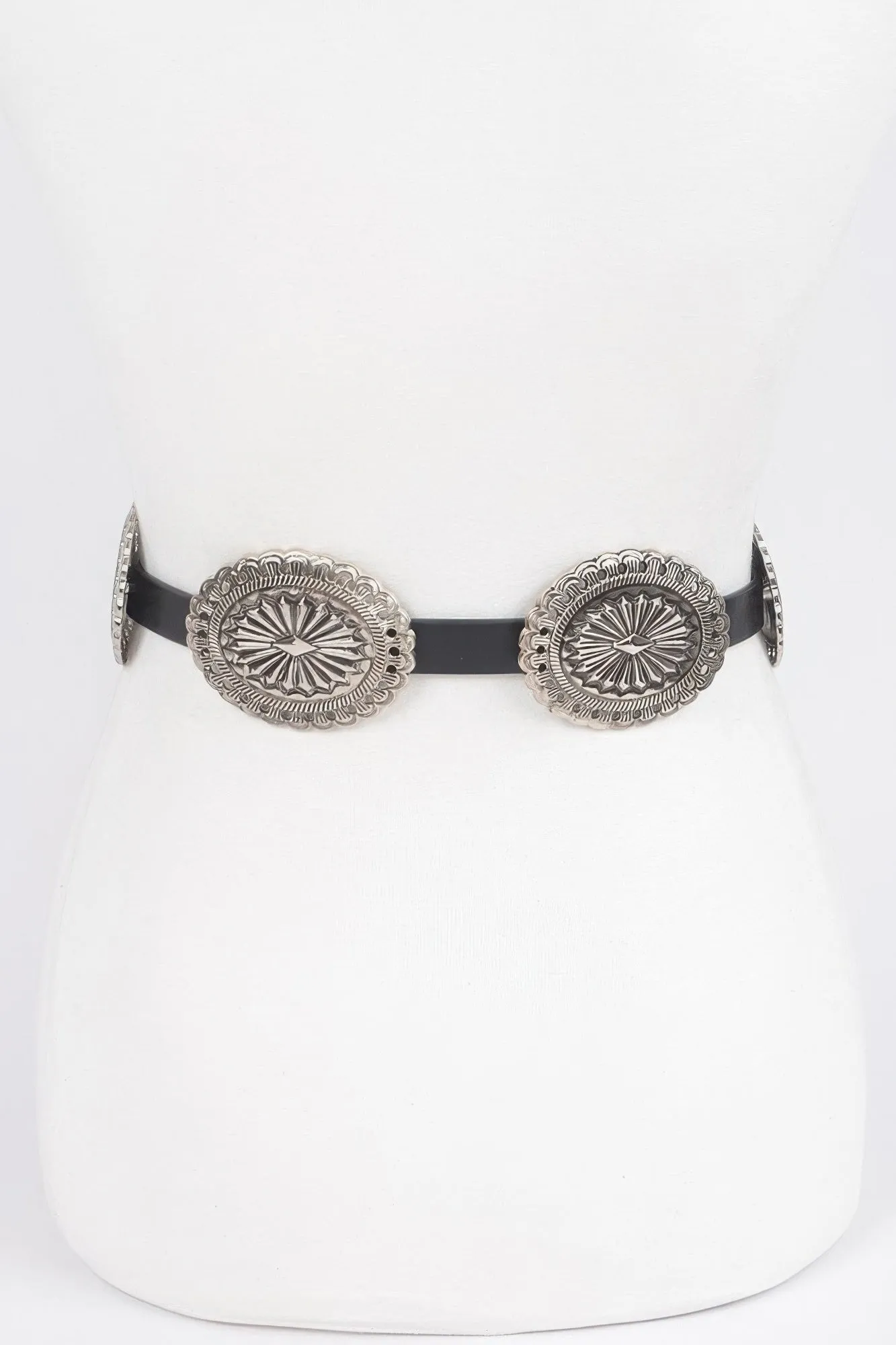 Faux Leather Western Style Multi Metal Belt
