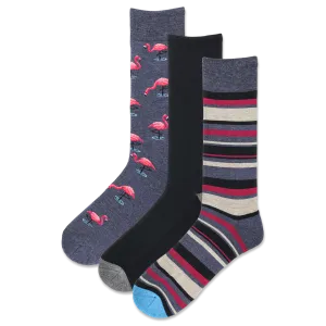 HOTSOX Men's Flamingo Half Cushion Crew Sock 3 Pack