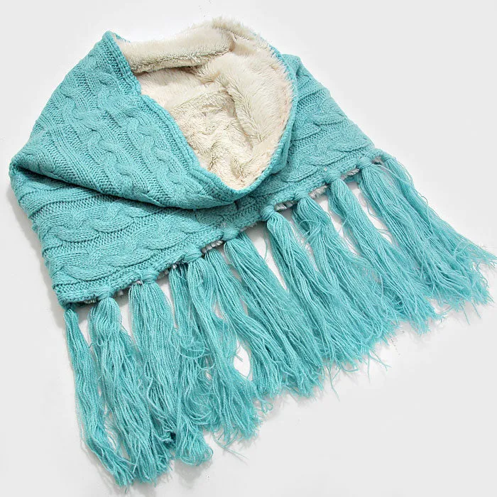 iLLASPARKZ Fleece Lined Cable Knit Snood Scarf with Tassel