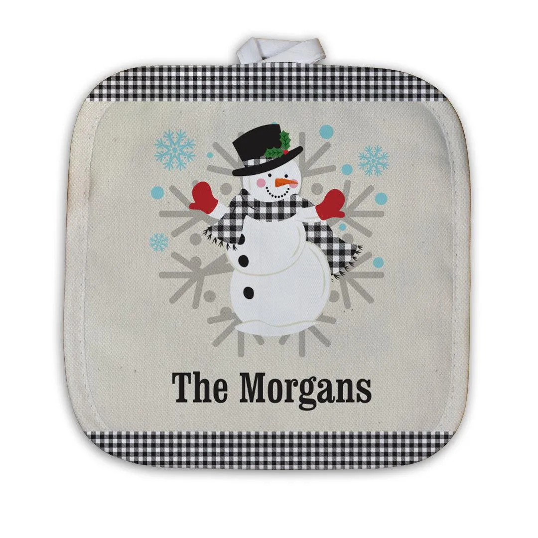 Personalized Welcome Gingham Snowman Potholder