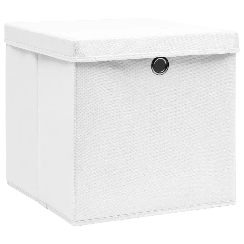 Storage Boxes with Lids 10 pcs White 32x32x32 cm Fabric