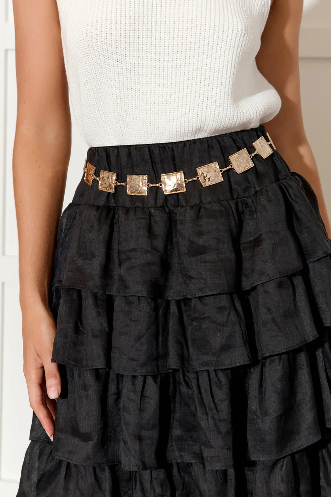 Textured Squares Event Belt Gold